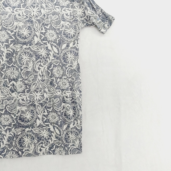 Banana Republic White Gray Blue Floral Short Sleeve Jewel Neck Midi Dress P4222 - Picture 4 of 9